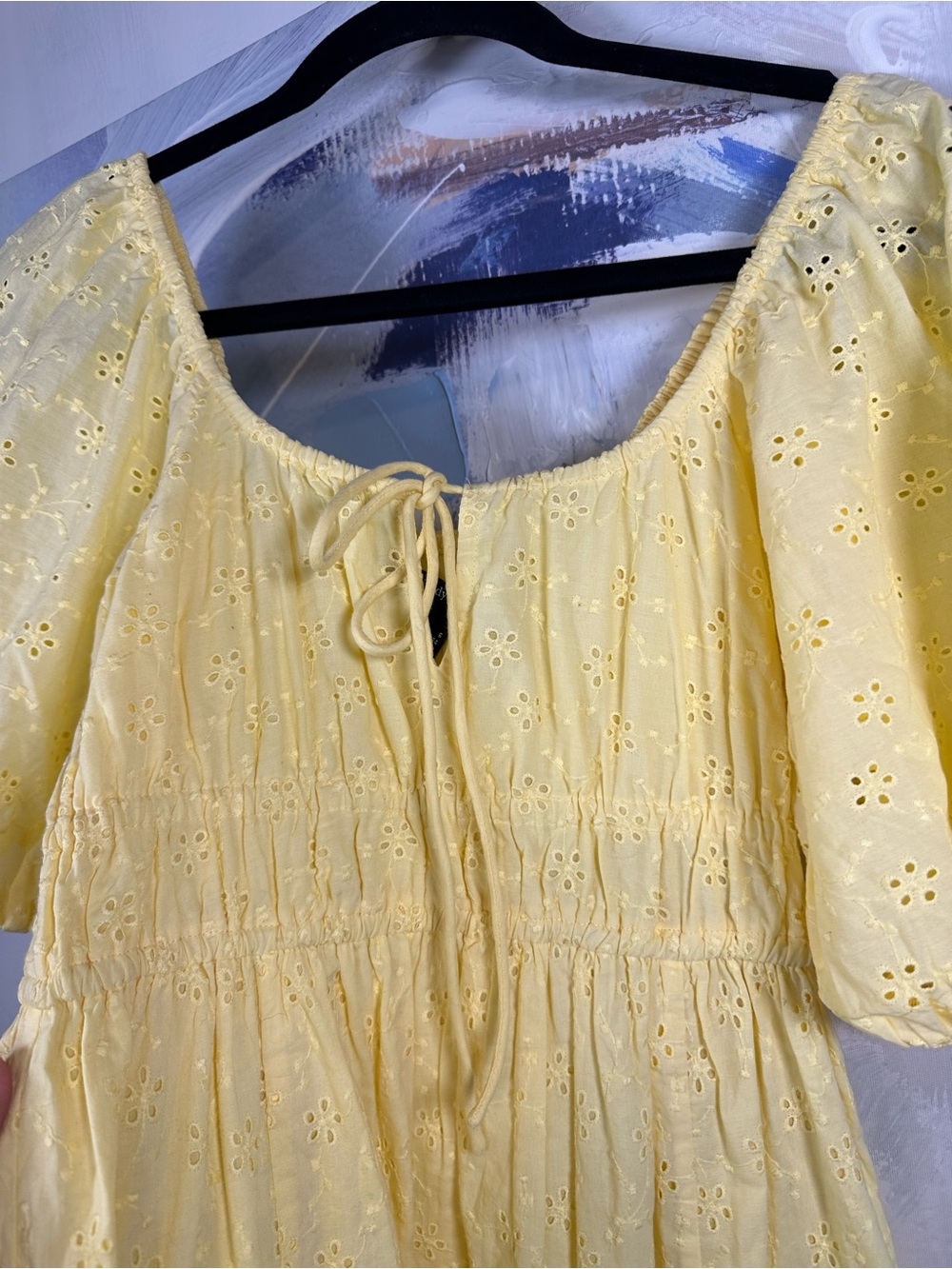 Nobody’s Child Pale Yellow Eyelet broderie anglaise Midi Dress US 2 XS Cotton